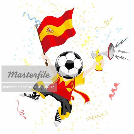 Spain Soccer Fan with Ball Head. Editable Vector Illustration