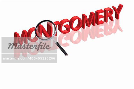 magnifying glass enlarging part of 3D word written in red letters
