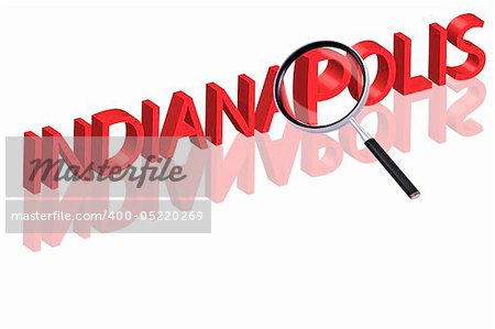 magnifying glass enlarging part of 3D word written in red letters