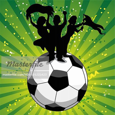 Crowd Celebrating Soccer Game on Ball. Editable Vector Illustration