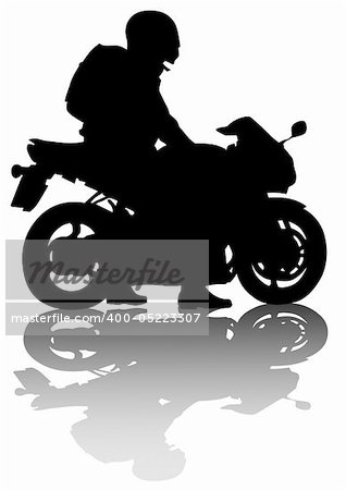 Vector drawing motorcyclist on road. Silhouette on a white background