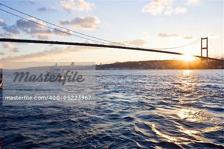 The Bosphorus Bridge connects Europe and Asia