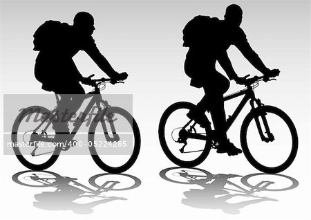 Vector drawing bicycle races leisure. Silhouette of sports people