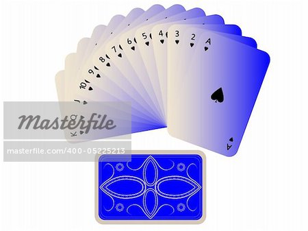 spades cards fan with deck  isolated on white background, abstract vector art illustration