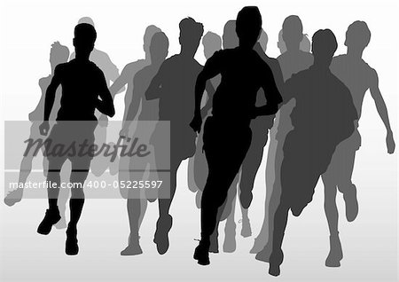 Vector drawing running athlete an. Silhouette of sports people