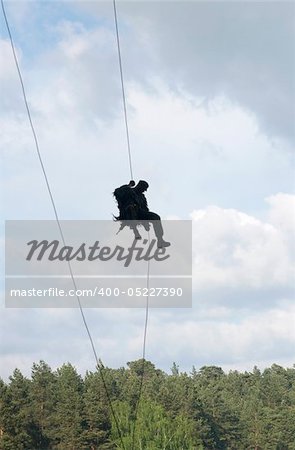 Special forces soldier using rope