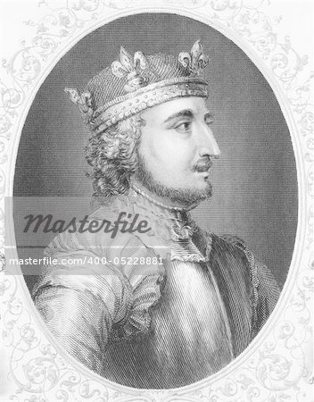 King Stephen (1096-1154) on engraving from the 1800s. Grandson of William the Conqueror and last Norman King of England. Published in London in 1840 by Virtue for James Barclay "Complete Universal Dictionary ".