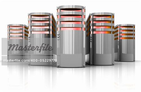 3d illustration of servers row over white background