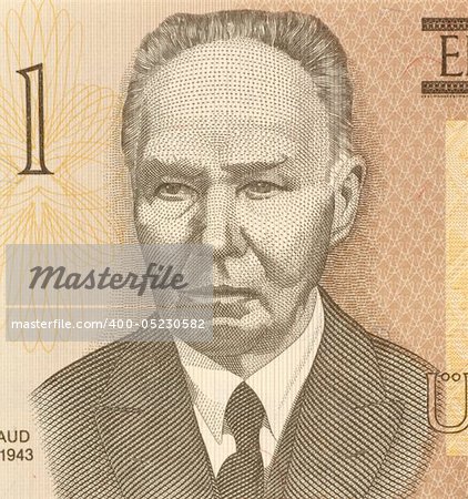 Kristjan Raud (1865-1943) on 1 Kroon 1992 Banknote from Estonia. Estonian painter and draughtsman.