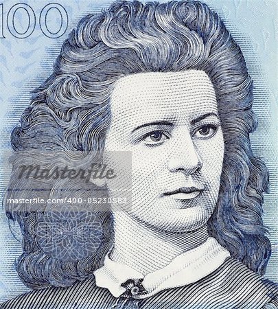Lydia Koidula (1843-1886) on 100 Krooni 1999 Banknote from Estonia. Estonian  poet.