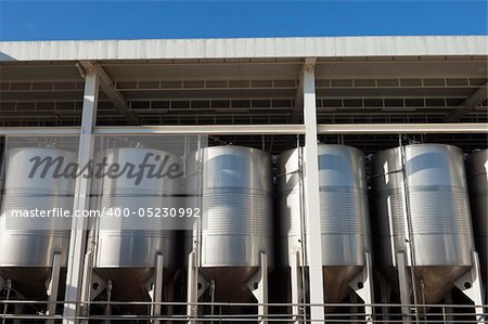 Stainless steel tanks in a modern winery, Alentejo, Portugal