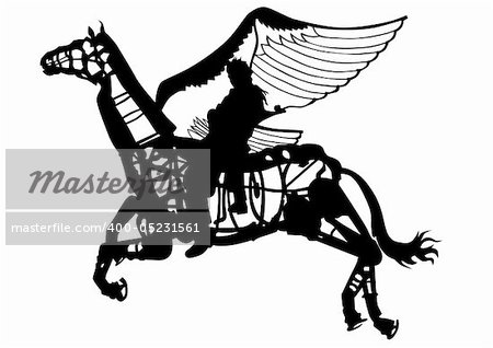 Vector drawing a rider on a winged horse