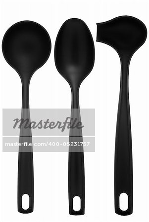 Set of three kitchen utensils isolated on white background