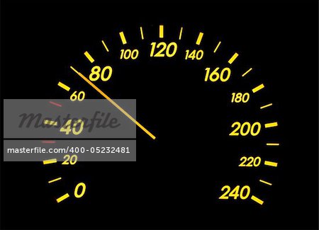 Speedometer of a car showing 70