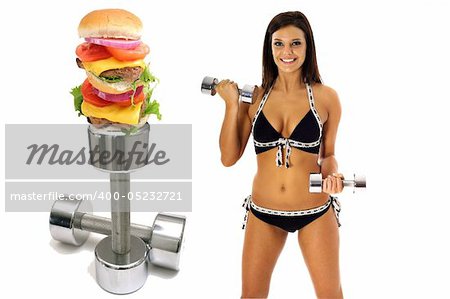 workout burger brunette in bikini exercise