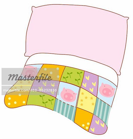 illustration drawing of color  pillow and quilt