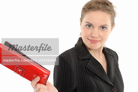businesswoman with purse  on a white background