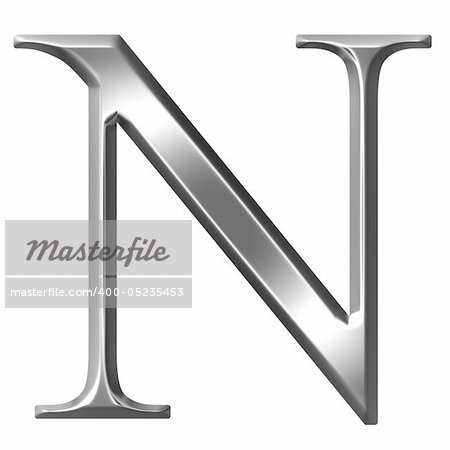 3d silver Greek letter Ny isolated in white