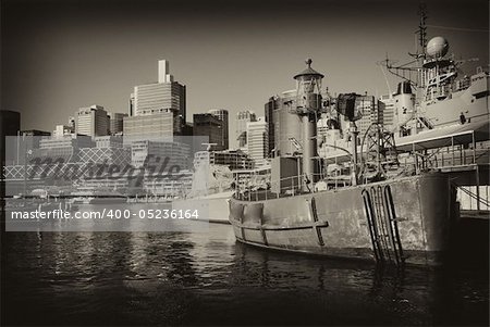 Red War Ship in Sydney Harbour, Australia