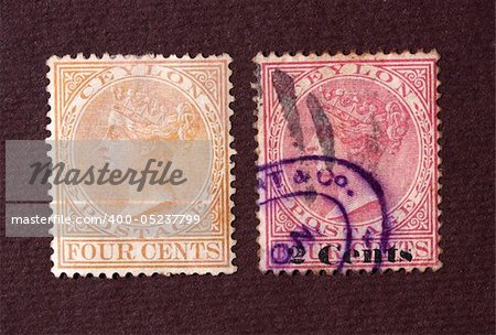 Close up of ancient old postal stamps