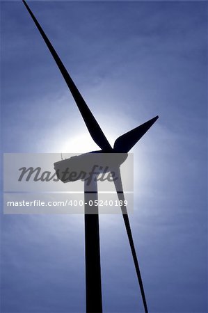 aerogenerator windmill backlight blue sky