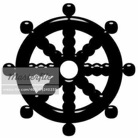 3d Buddhism symbol Wheel of Dharma isolated in white