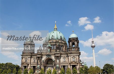 the Berliner Dom and TV tower in Berlin Germany