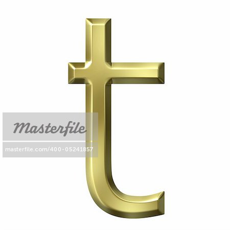 3d golden letter t isolated in white