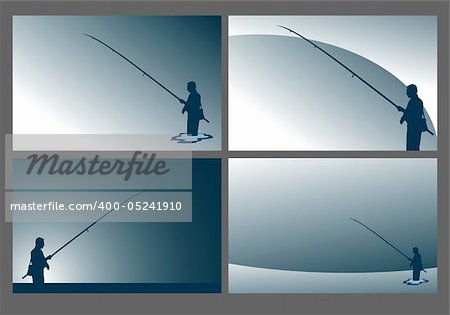 various backgrounds - silhouette of a fisherman