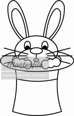 Black and White illustration of a Rabbit in a Magicians Top Hat
