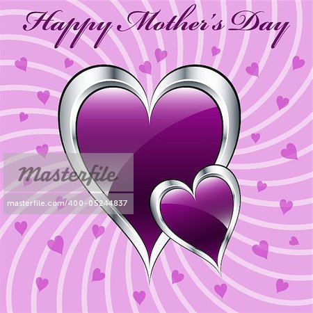 Mother's day purple hearts symbolizing love, set on a lilac swirly background.