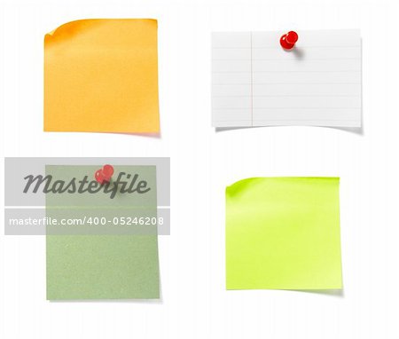 close up of postit reminders on white background . each one is in cameras full resolution