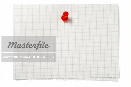 close up of reminder with push pin on white background with clipping path