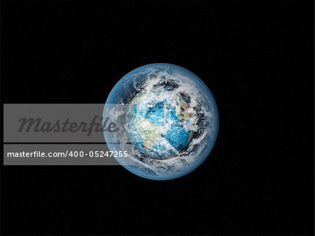 Alone blue Earth in space with clouds