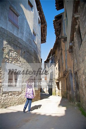 ancient street at san martin village in salamanca spain