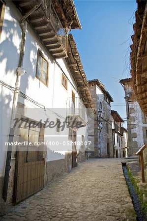 ancient street at candelario village in salamanca spain