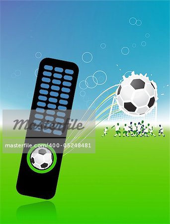 Football players on field, soccer ball and control console