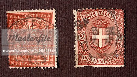 Close up of ancient old postal stamps