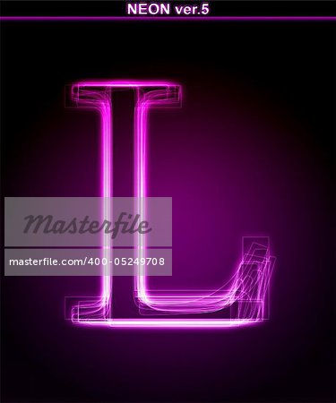 Glowing neon letter on black background. Letter L. (Full font in portfolio. Search by "neon pink font".)