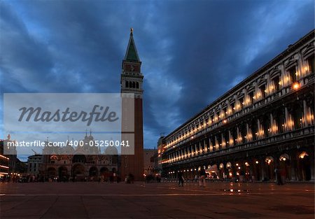 The night scene of San Marco Plaza in Venice Italy