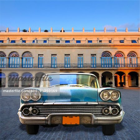 Front view of vintage classic american car parked in Havana plaza, cuba