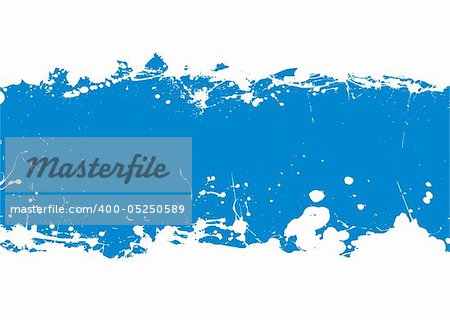 grunge blue ink splat banner with copy space and white background