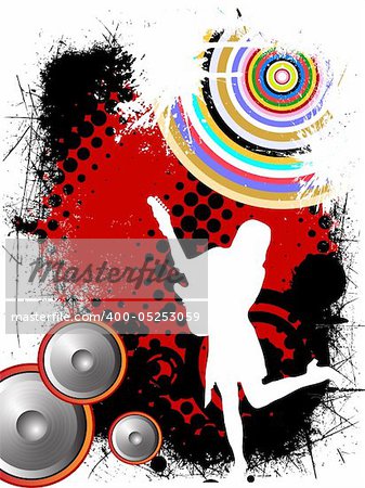 vector eps10 illustration of a young woman silhouette playing the e-guitar