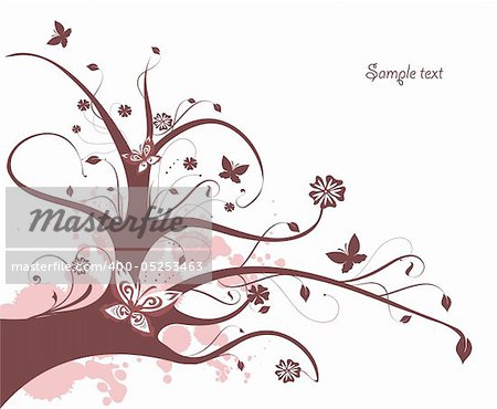 Abstract floral design with flowing tree in shades of brown