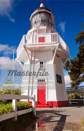 The old Historical Wooden Akaroa Lighthouse in New Zealand.