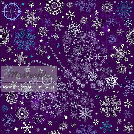 Seamless violet christmas wallpaper with white-blue snowflakes and butterfly (vector)