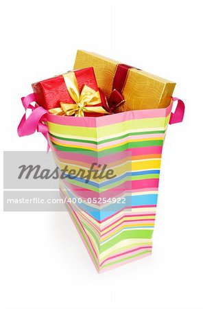 Striped gift bag isolated on the white background