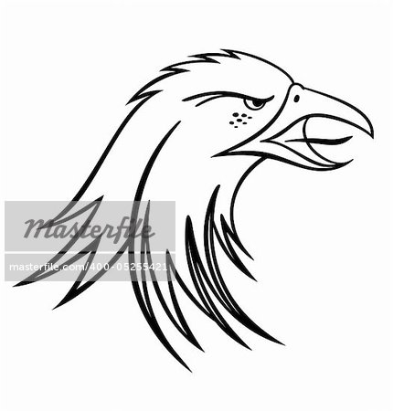 Black silhouette illustration head eagle on white background. Vector