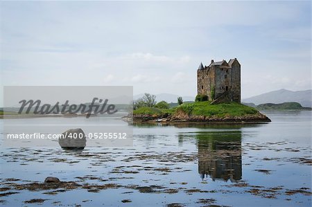 small medieval castle stalker on small island in loch linnhe argyll in the scottish highlands