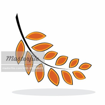 Orange leaf with grey shadow. Autumnal icon. Vector illustration